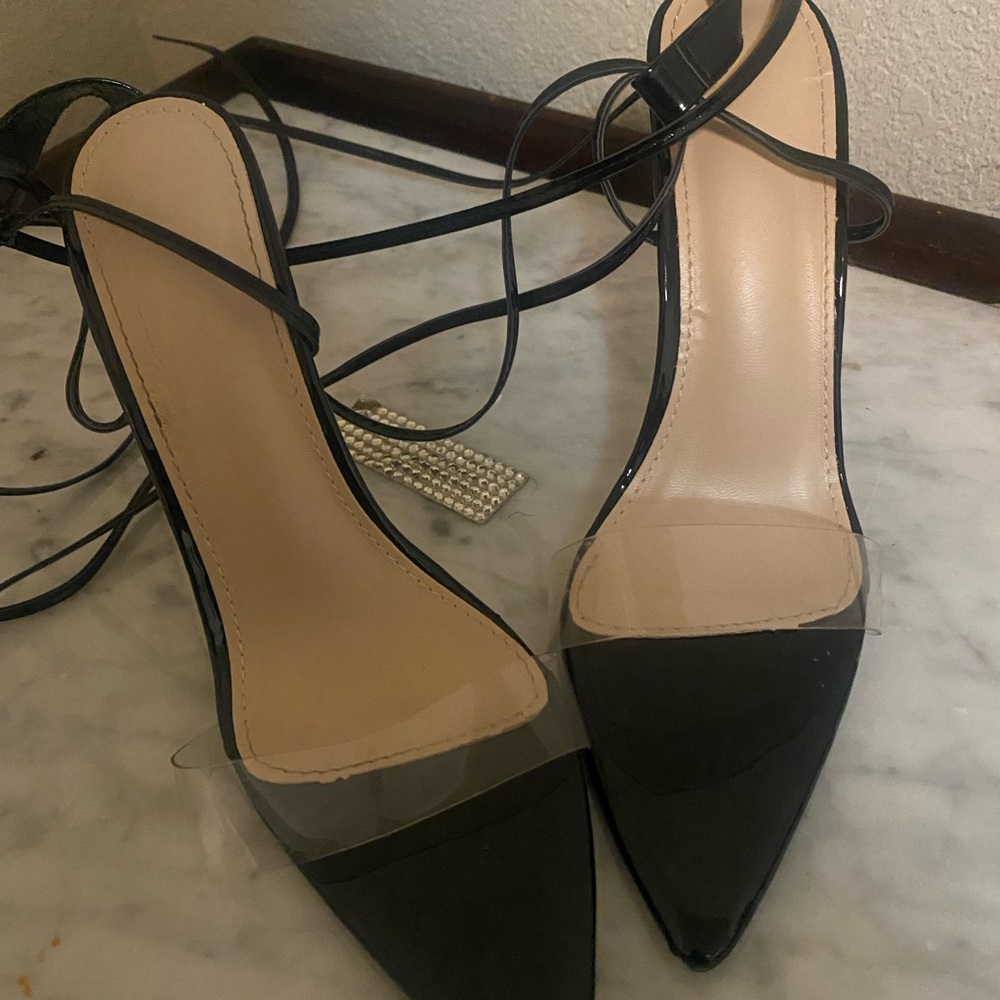 Black strapped heels